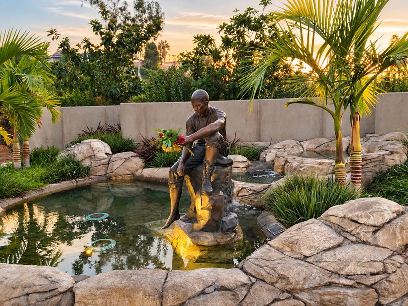 Rock pools and a still pond at sunset
